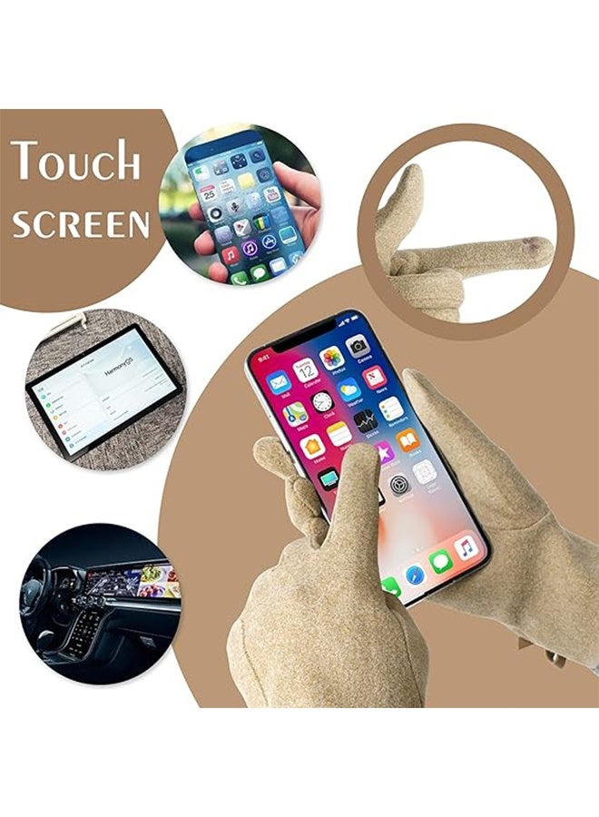 قفازات شتوية نسائية، قفازات دافئة مقاومة للرياح ومزودة بخاصية اللمس، مبطنة بفرو ناعم وسميك. - Image 2