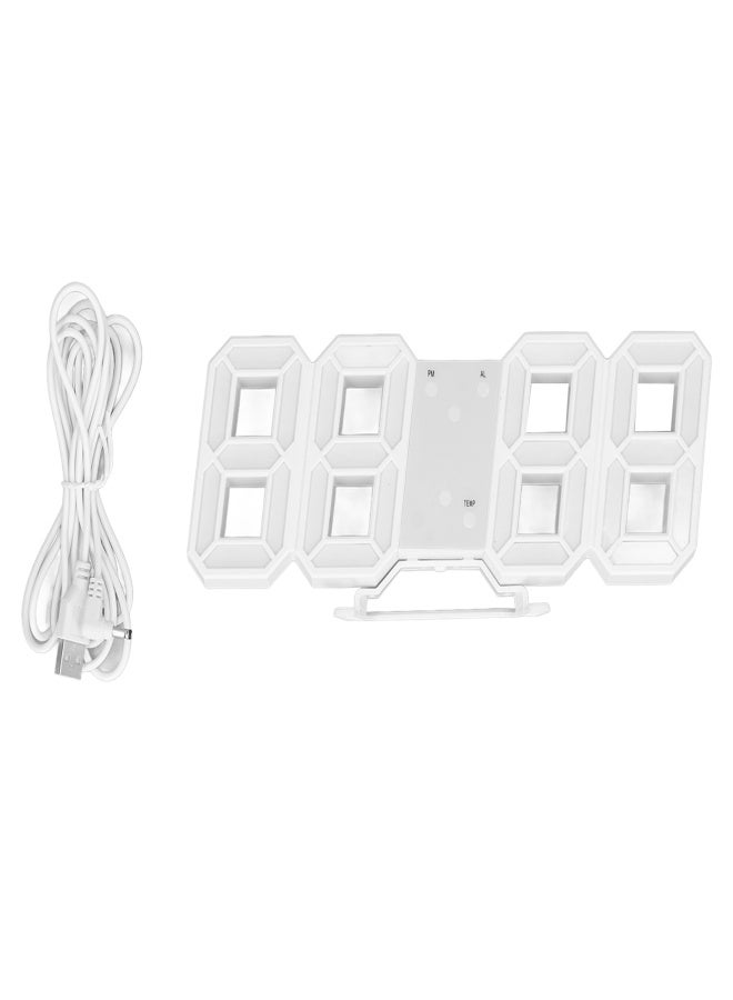 3D LED Wall Clock Minimalist White Frame Digital Wall Alarm Clock Timer with Temperature for Home Livingroom White Word - Image 1