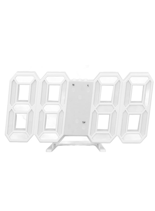 3D LED Wall Clock Minimalist White Frame Digital Wall Alarm Clock Timer with Temperature for Home Livingroom White Word - Image 5