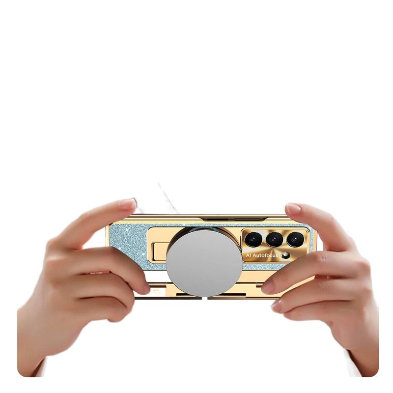 غطاء واقي بملمس باللون أزرق بوظيفة حامل جلد لـ Samsung Galaxy Z Fold 6 مع حماية من السقوط وتغطية كاملة مع مقاوم للصدمات مع حامل قائم مع مقاوم للخدش خفيف الحمل للاستخدام الداخلي - Image 5