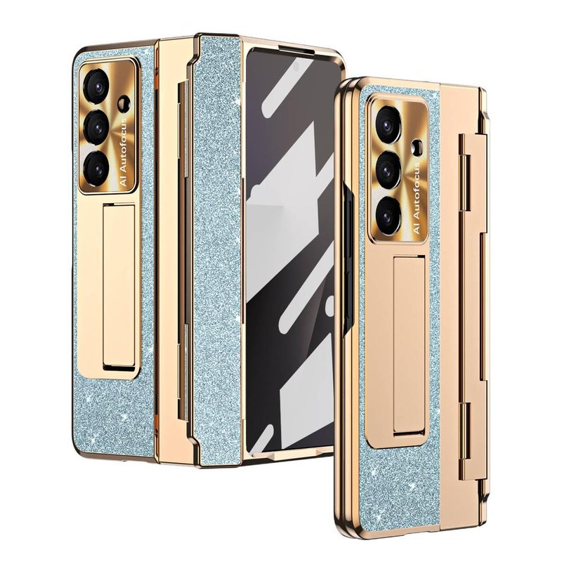 غطاء واقي بملمس باللون أزرق بوظيفة حامل جلد لـ Samsung Galaxy Z Fold 6 مع حماية من السقوط وتغطية كاملة مع مقاوم للصدمات مع حامل قائم مع مقاوم للخدش خفيف الحمل للاستخدام الداخلي - Image 2