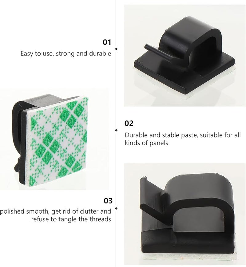 Black Self Adhesive Cable Management Clips 100 Pcs Wire Organizer Cord Fixing Buckle - Image 3