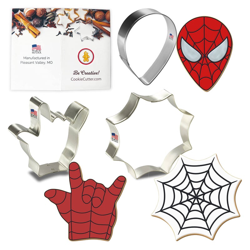 Foose Cookie Cutters Super Hero Cookie Cutter 3 Pc Set 445 in Spider Web Tin Plate Steel USA