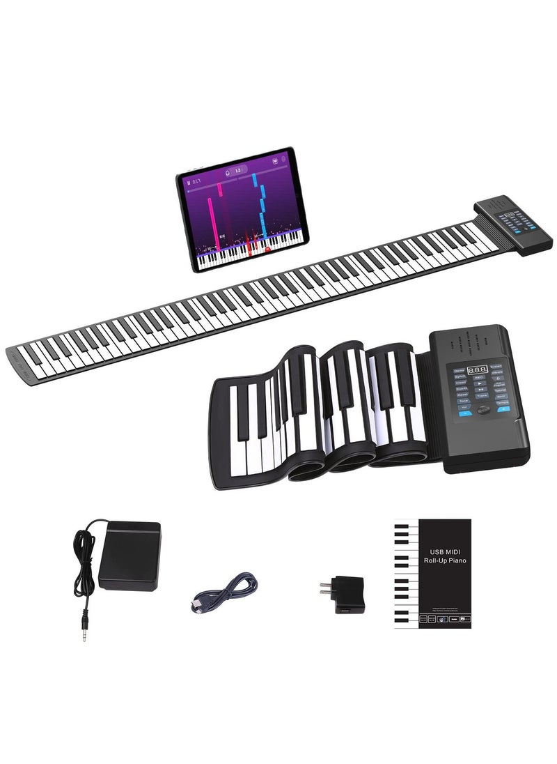 Generic 88 Keys Roll Up Piano, Portable Roll Piano Keyboard, Rechargeable Roll Up Piano with LED Display MIDI Function, Hand Roll Piano with 128 Rhythms for Kids and Beginners  - Image 1