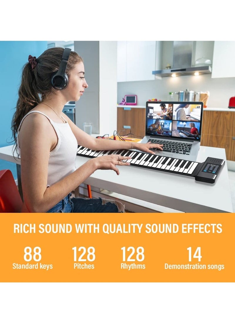 Generic 88 Keys Roll Up Piano, Portable Roll Piano Keyboard, Rechargeable Roll Up Piano with LED Display MIDI Function, Hand Roll Piano with 128 Rhythms for Kids and Beginners  - Image 2