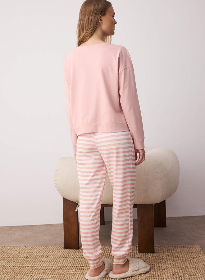 trendyol Pink 100% Cotton Teddy Bear Knitted Pajama Set THMAW21PT0302 - Image 4