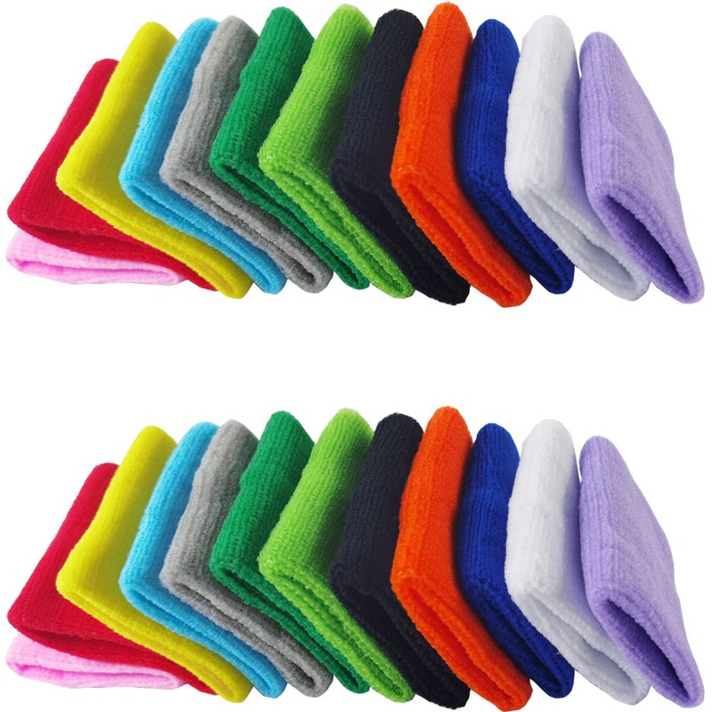 NSBELL 24PCS Colorful Sports Wristbands Cotton Sweatband Wristbands Wrist Sweatbands Wrist Sweat Bands for for Men and Women, Good for Tennis, Basketball, Running, Gym, Working Out (12Pair) - Image 1