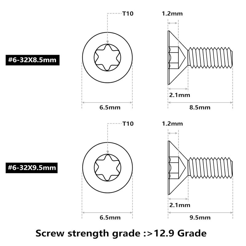 ohhunt 60 Pcs 6-32x5.5mm/5mm/8.55mm/9.5mm/10.8mm/12.3mm Alloy Steel Flat Head Screw for Red Dot Sight - Image 5