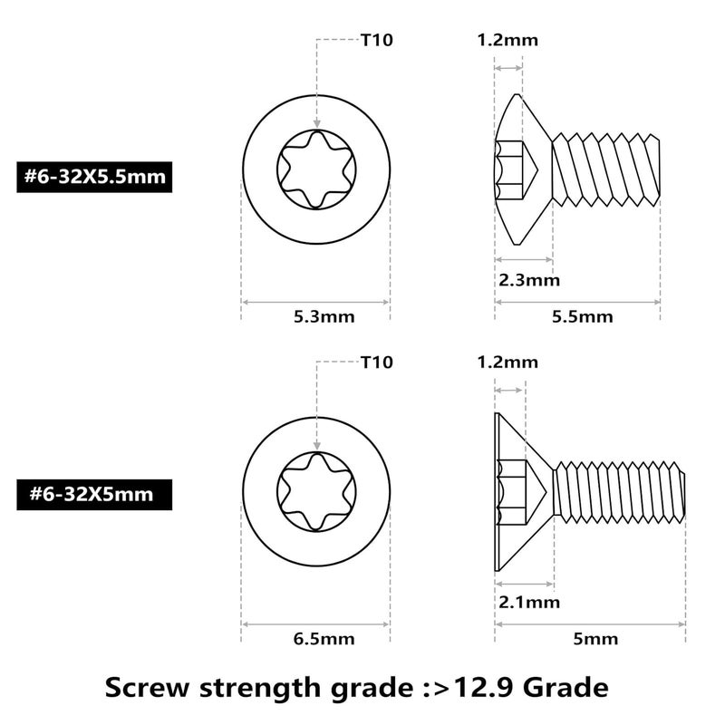 ohhunt 60 Pcs 6-32x5.5mm/5mm/8.55mm/9.5mm/10.8mm/12.3mm Alloy Steel Flat Head Screw for Red Dot Sight - Image 4