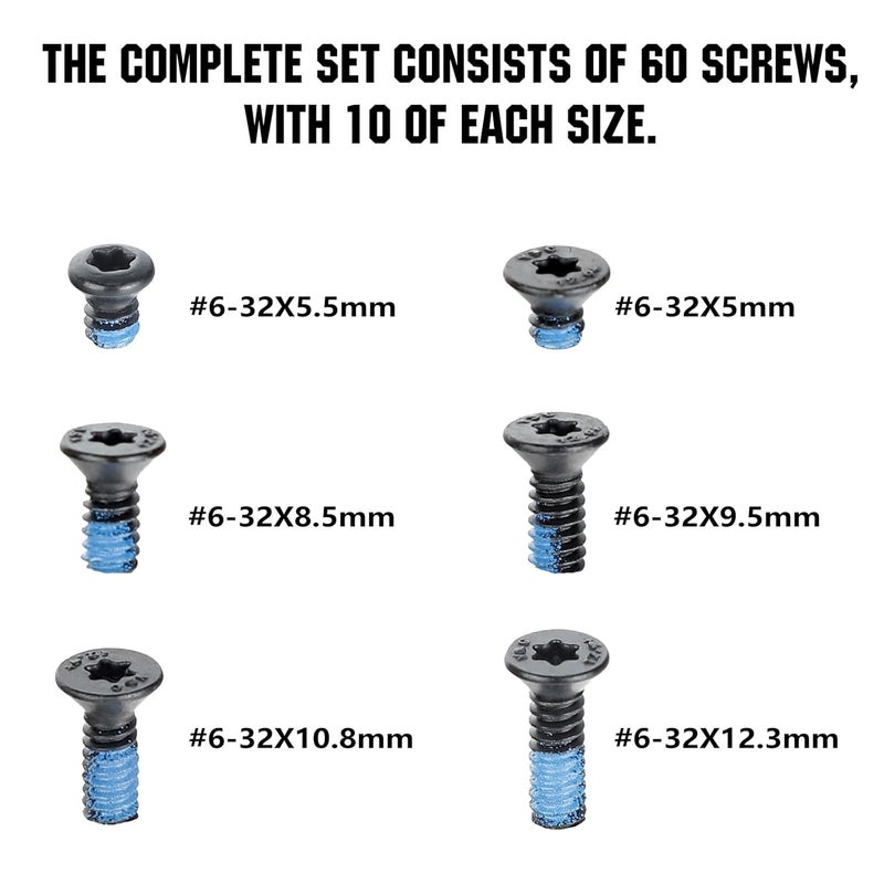 ohhunt 60 Pcs 6-32x5.5mm/5mm/8.55mm/9.5mm/10.8mm/12.3mm Alloy Steel Flat Head Screw for Red Dot Sight - Image 2
