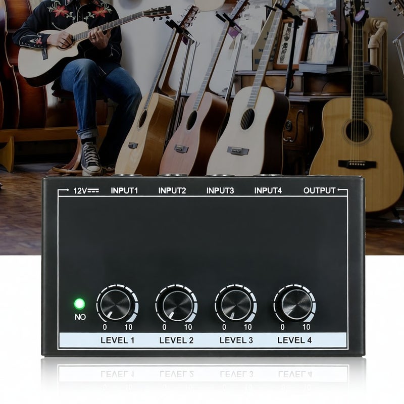 MH400 Ultra Low-Noise 4-Channel Line Mixer Mini Audio Mixer with 1/4-inch TS Inputs & Output Volume Control for Guitars Bass Keyboards - Image 3