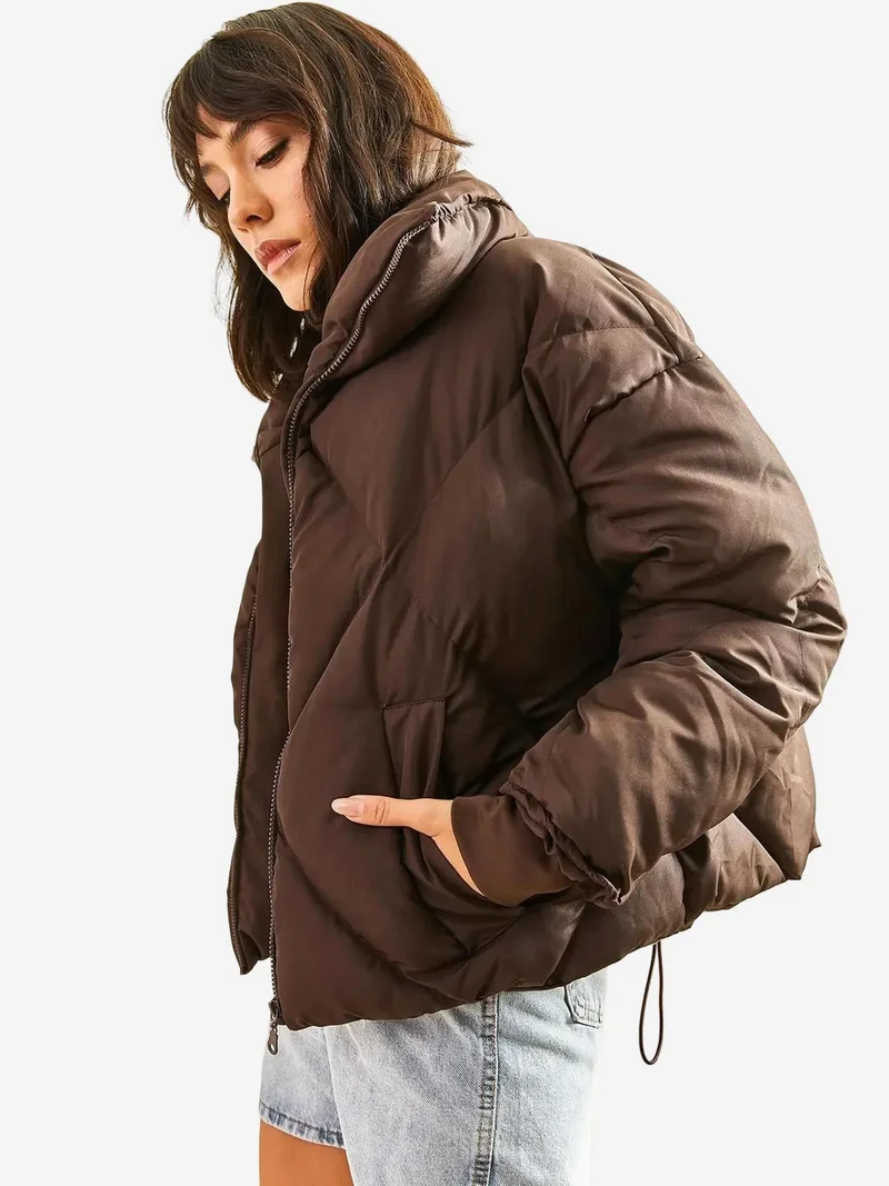 Bianco Lucci Mocha Brown LUCCI Oversized Puffer Coat for Women | Best Price UAE