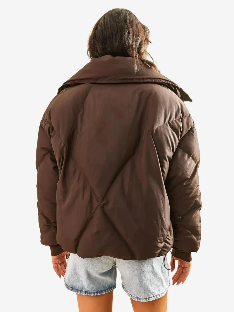 Bianco Lucci Mocha Brown LUCCI Oversized Puffer Coat for Women | Best Price UAE