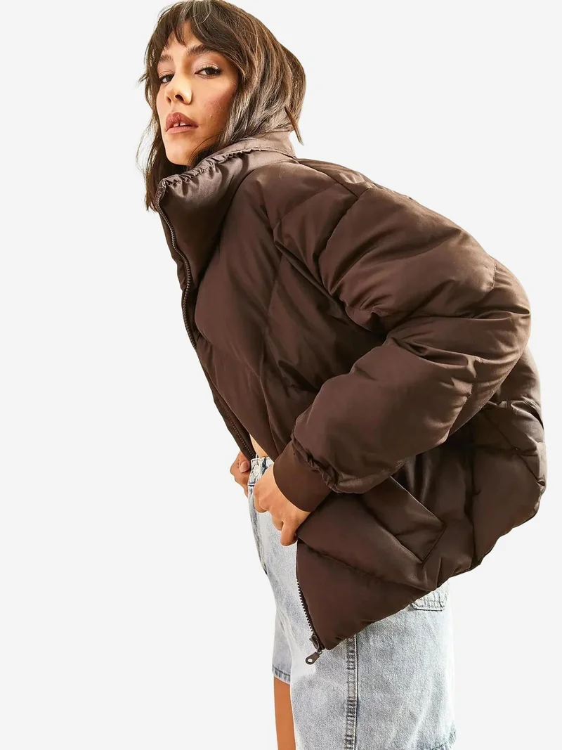 Bianco Lucci Mocha Brown LUCCI Oversized Puffer Coat for Women | Best Price UAE