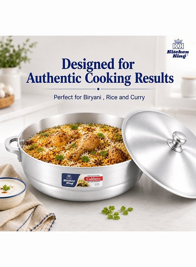 Kitchen King Caldero Aluminium Cooking Pot with Lid 22 cm (3 Ltr), Heavy-Duty Wide Base, Shallow Casserole for Biryani, Rice, Curry & Stews, Even Heat Distribution, Dishwasher Safe, Silver - Image 4