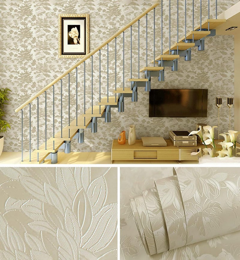 wolpin ملصقات حائط ورق جدران (45 × 600 سم، أبيض فاتح) | غرفة المعيشة، غرفة النوم، ملصق زهور البوني الملمس، ديكور منزلي زهور، لاصق ذاتي الصنع - Image 4