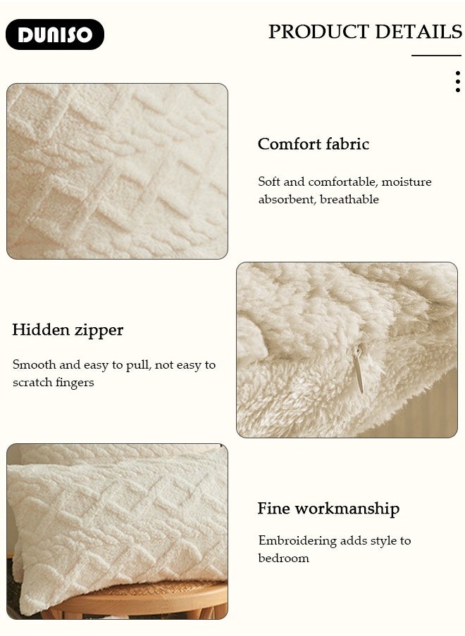 DUNISO 3 Packs Throw Pillow Covers, Couch Pillows Cushion Cove with Sturdy and Discrete Zipper Opening, 4 Square Neutral Decorative Textured Cushion Case, Soft Fluffy Stripe Covers for Living Room Couch Bed Sofa  - Image 2