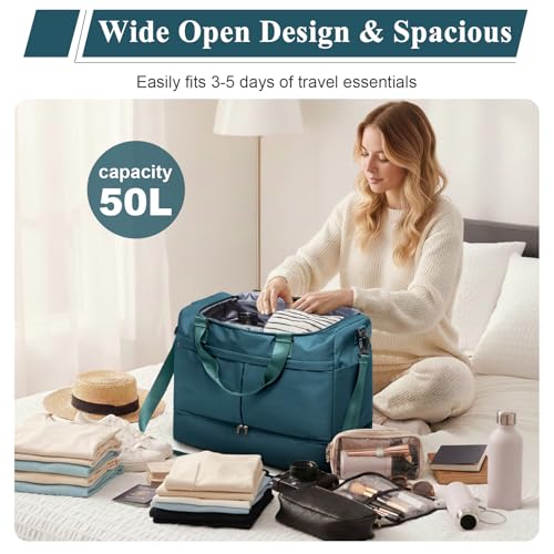 HYC00 Weekender Bags for Women - 50L Large Travel Duffle Bag with Shoe Compartment - Carry on Overnight Bag for Travel, Weekend Getaway, Gym, Hospital - Image 2