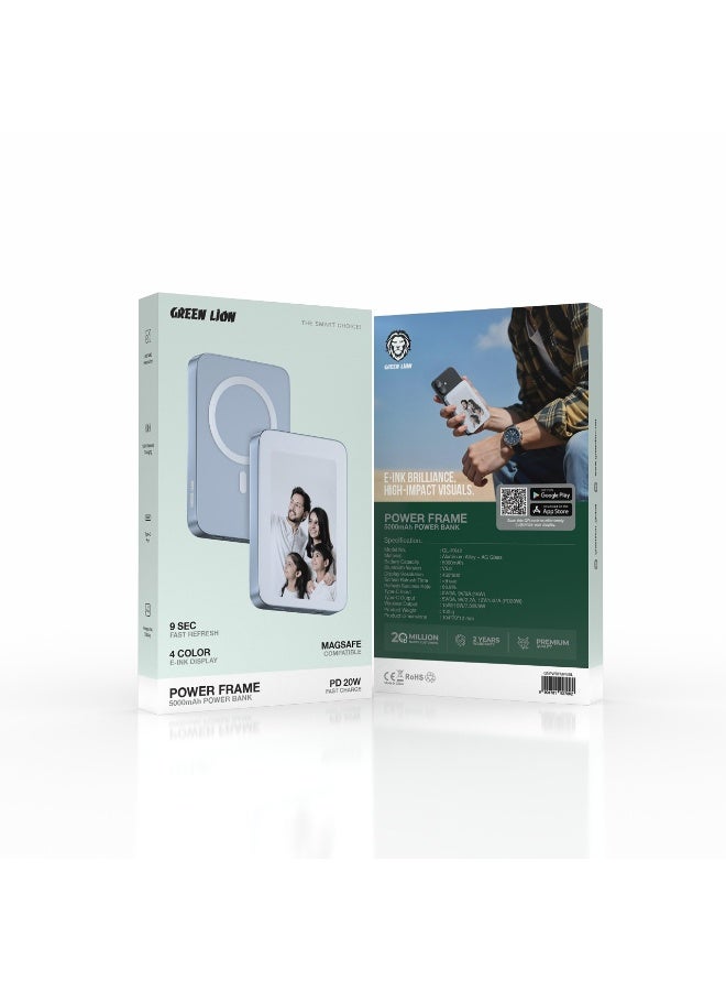 GREEN LION Power Frame MagSafe 5000mAh Power Bank with PD 20W / 15W Wireless Charging / V5.0 Bluetooth Version / Portable Charger / 9 Sec Fast Refresh / Always On Display / 4 Color E-INK Display - Blue - Image 3