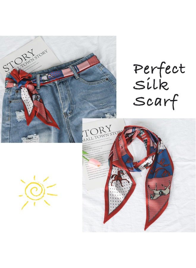 Aurolran 59" Mulberry Silk Like Head Scarf Women's Fashion Square Neck Satin Scarfs for Bag Hair Scarves Gift 59" * 5.9”, Fs013-red-blue-horse, 59" x 5.9" / 150cm x 15cm - Image 4