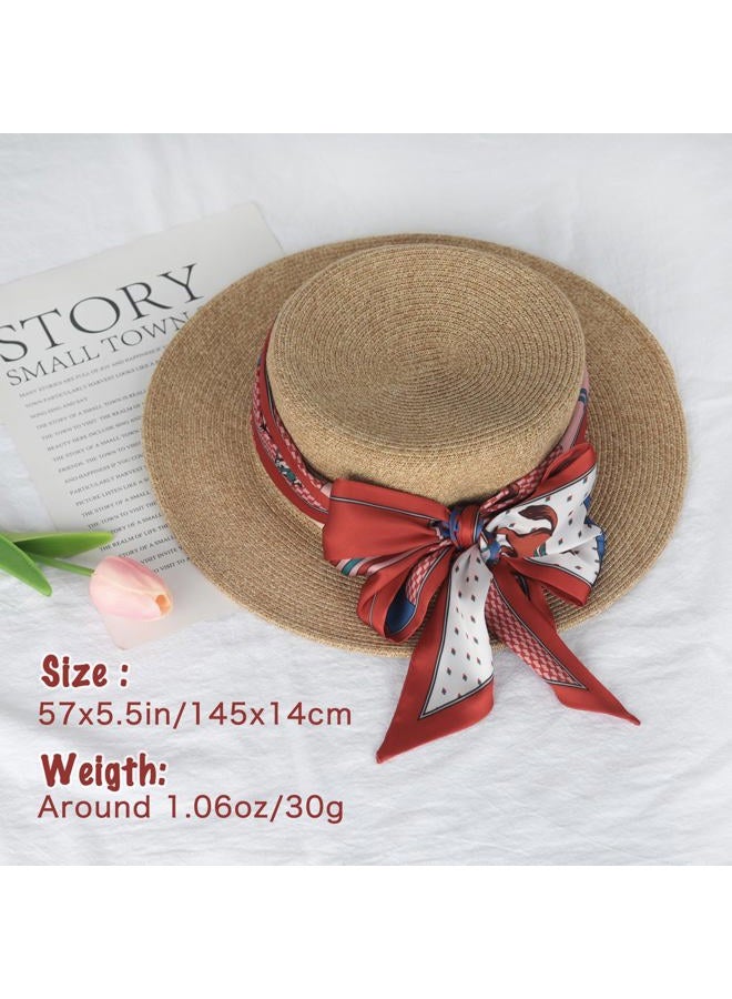 Aurolran 59" Mulberry Silk Like Head Scarf Women's Fashion Square Neck Satin Scarfs for Bag Hair Scarves Gift 59" * 5.9”, Fs013-red-blue-horse, 59" x 5.9" / 150cm x 15cm - Image 2