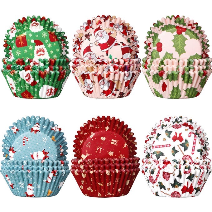 600 PIECES CHRISTMAS CUPCAKE WRAPPERS CANDY SANTA CLAUS CUPCAKE LINERS SNOWMAN XMAS COLORFUL PAPER BAKING CUPS FOR CAKE MAKE BAKING SUPPLIES 6 STYLESCLASSIC STYLES