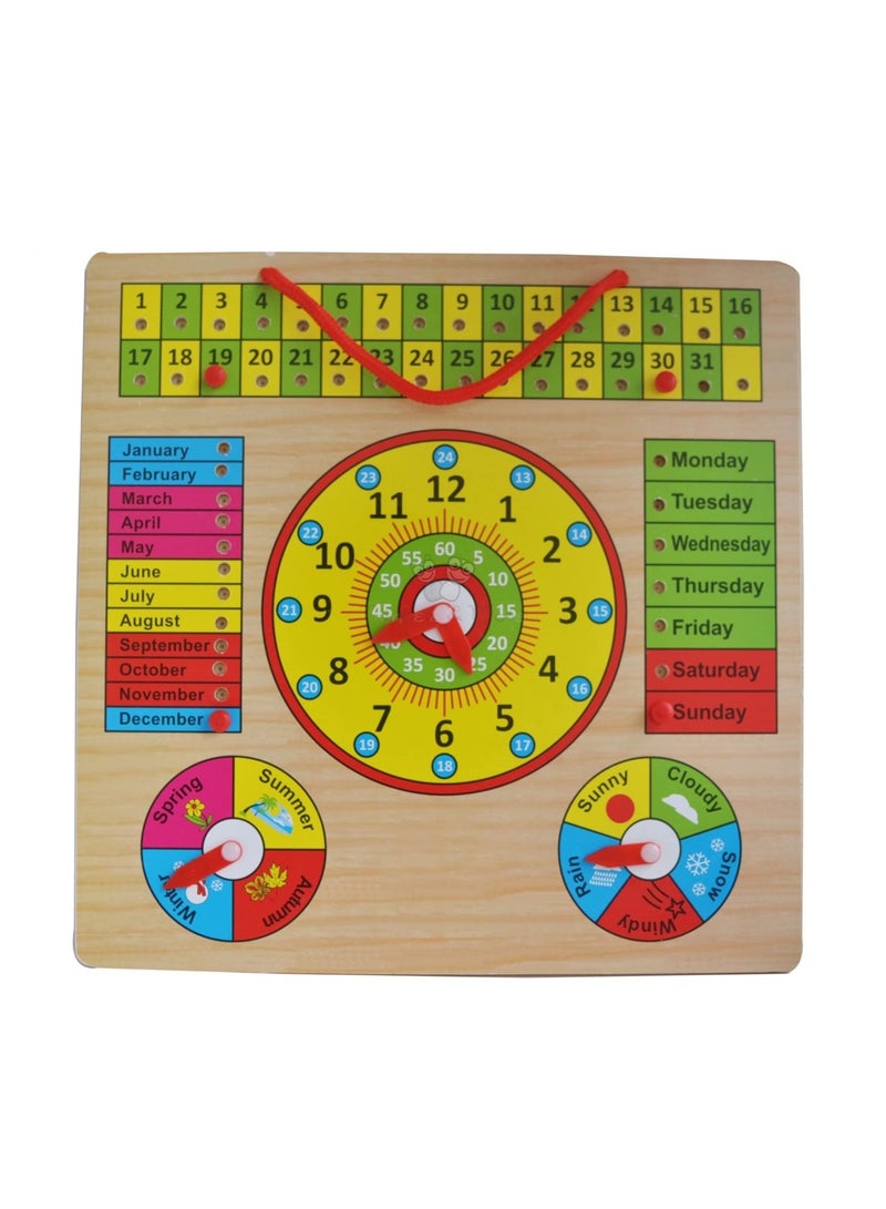 Wooden Calendar Seasons Weather Clock En Version, Multicolor