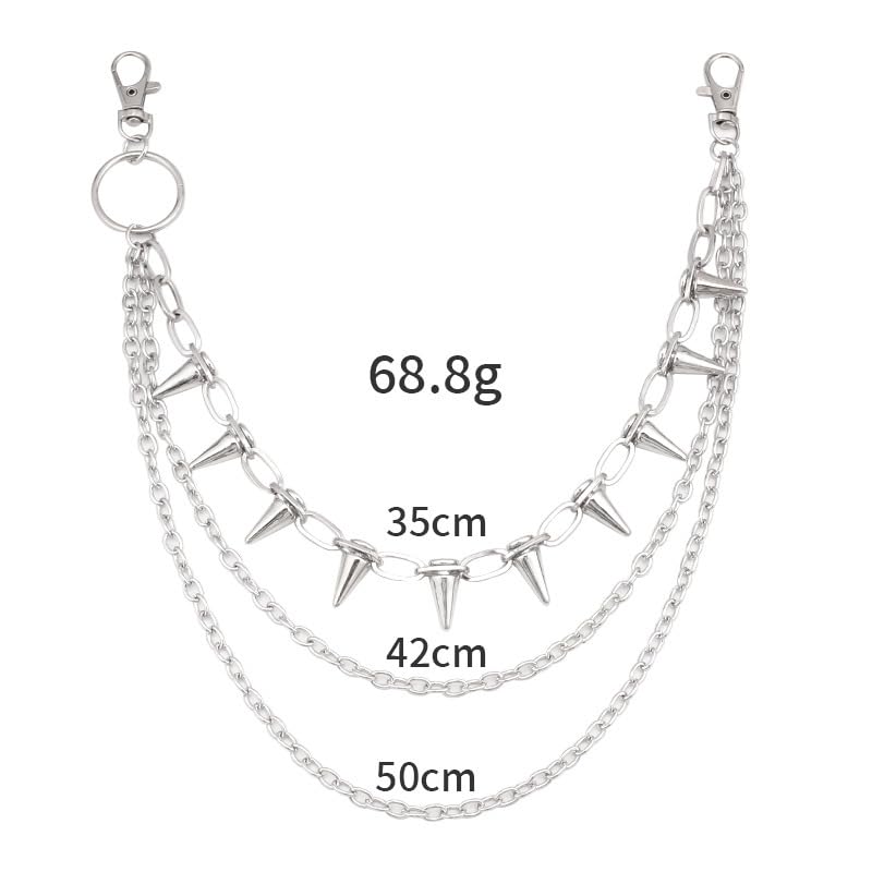 Cykdohy Rivet Layered Pants Chain for Women Men Punk Gothic Silver Spike Jean Belt Trousers Chains Harajuku Street Wallet Pocket Keychains Waist Pocket Cool Stylish Hip Hop Rock Biker Goth Body Accessories Gifts (Silver) - Image 2