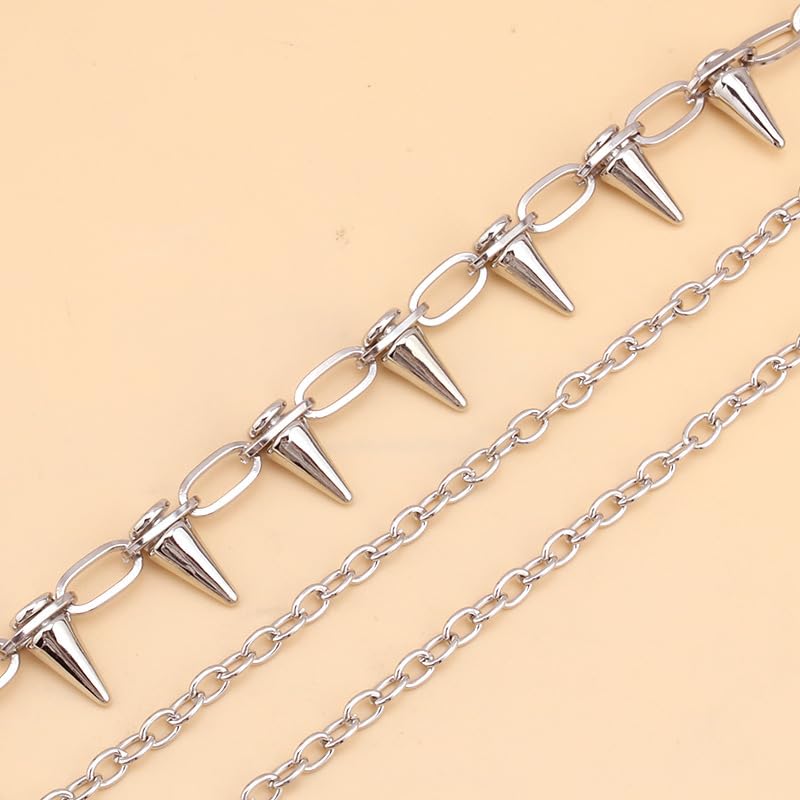 Cykdohy Rivet Layered Pants Chain for Women Men Punk Gothic Silver Spike Jean Belt Trousers Chains Harajuku Street Wallet Pocket Keychains Waist Pocket Cool Stylish Hip Hop Rock Biker Goth Body Accessories Gifts (Silver) - Image 3