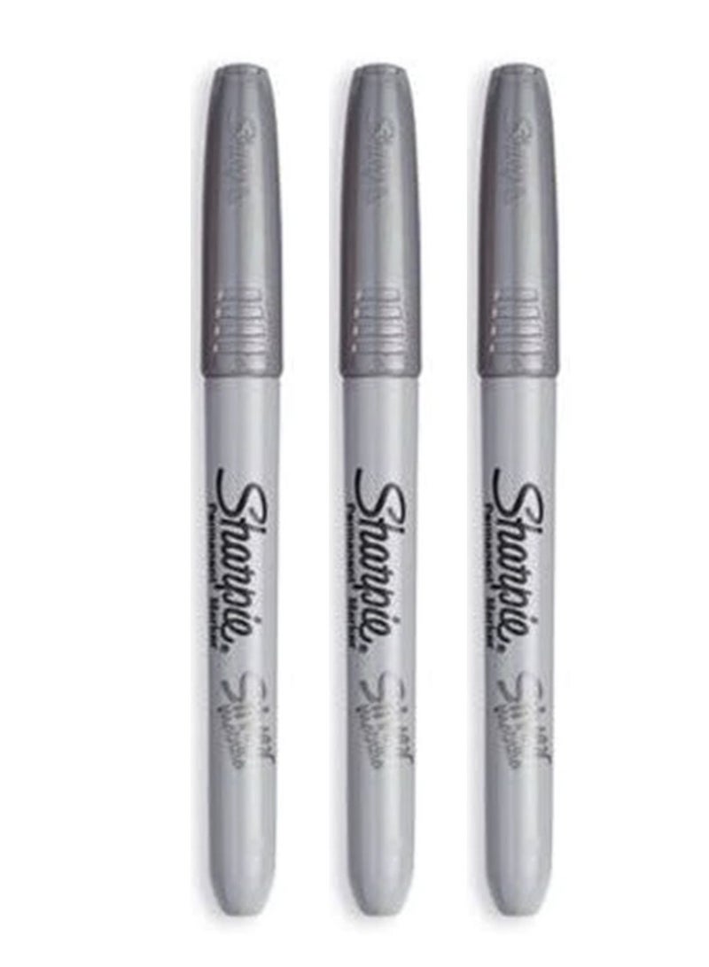 Sharpie قلم تحديد معدني دائم برأس رفيع مكون من 3 قطع باللون الفضي - Image 1