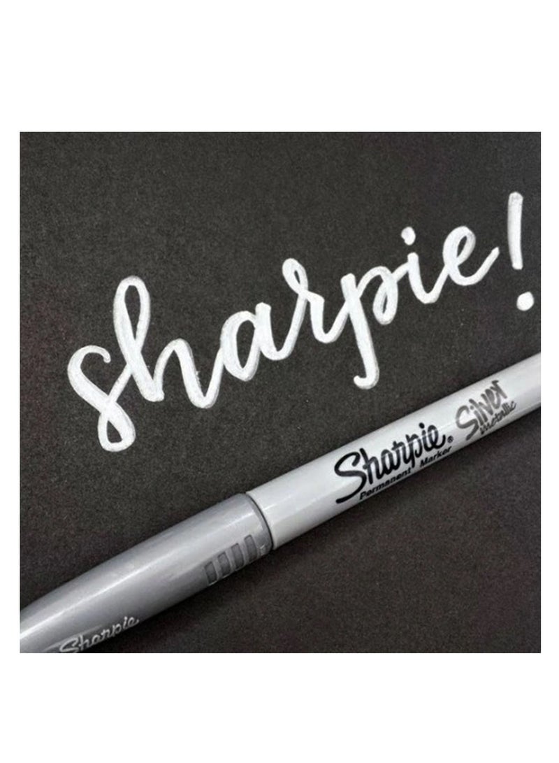 Sharpie قلم تحديد معدني دائم برأس رفيع مكون من 3 قطع باللون الفضي - Image 3