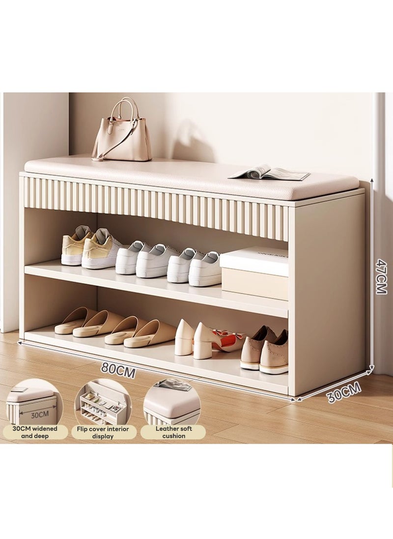 Sharpdo Home Porch Entrance Integrated Shoe Cabinet Bench, Solid Wood Shoe Bench, Soft Cushion 80*30*47CM  - Image 2