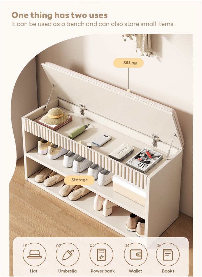 Sharpdo Home Porch Entrance Integrated Shoe Cabinet Bench, Solid Wood Shoe Bench, Soft Cushion 80*30*47CM  - Image 5