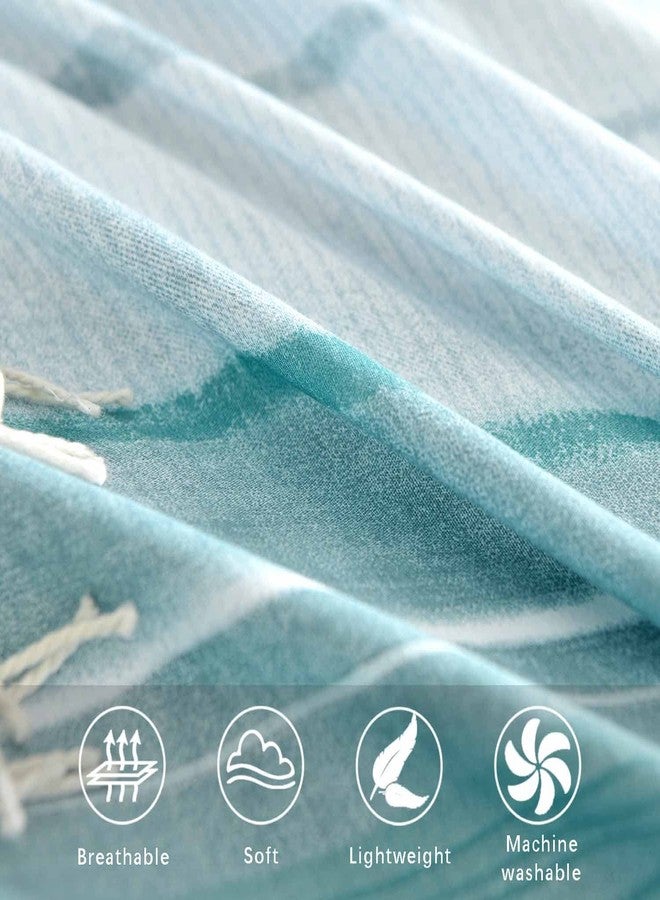 ETDIFFE Comforter Set King Size, 3pc Teal Grey and Blue Gradient Striped Pattern Bedding Set - Modern Soft & Lightweight All Season Farmhouse Microfiber Down Alternative Comforter (90x104) - Image 4