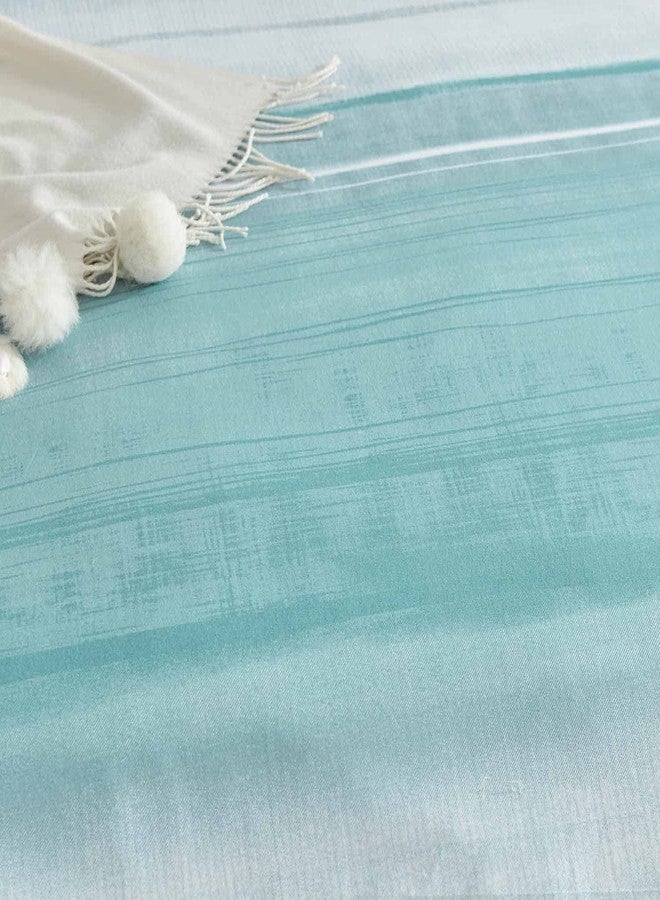 ETDIFFE Comforter Set King Size, 3pc Teal Grey and Blue Gradient Striped Pattern Bedding Set - Modern Soft & Lightweight All Season Farmhouse Microfiber Down Alternative Comforter (90x104) - Image 5