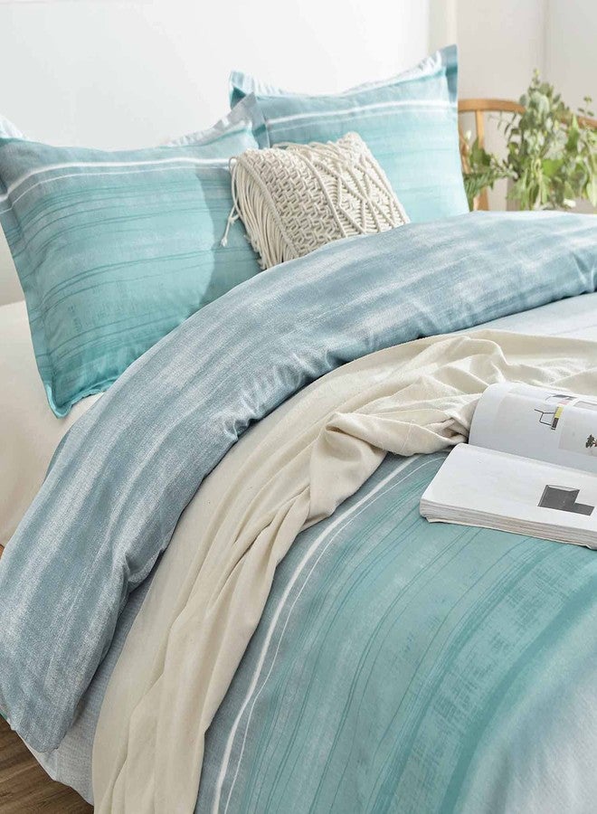 ETDIFFE Comforter Set King Size, 3pc Teal Grey and Blue Gradient Striped Pattern Bedding Set - Modern Soft & Lightweight All Season Farmhouse Microfiber Down Alternative Comforter (90x104) - Image 3