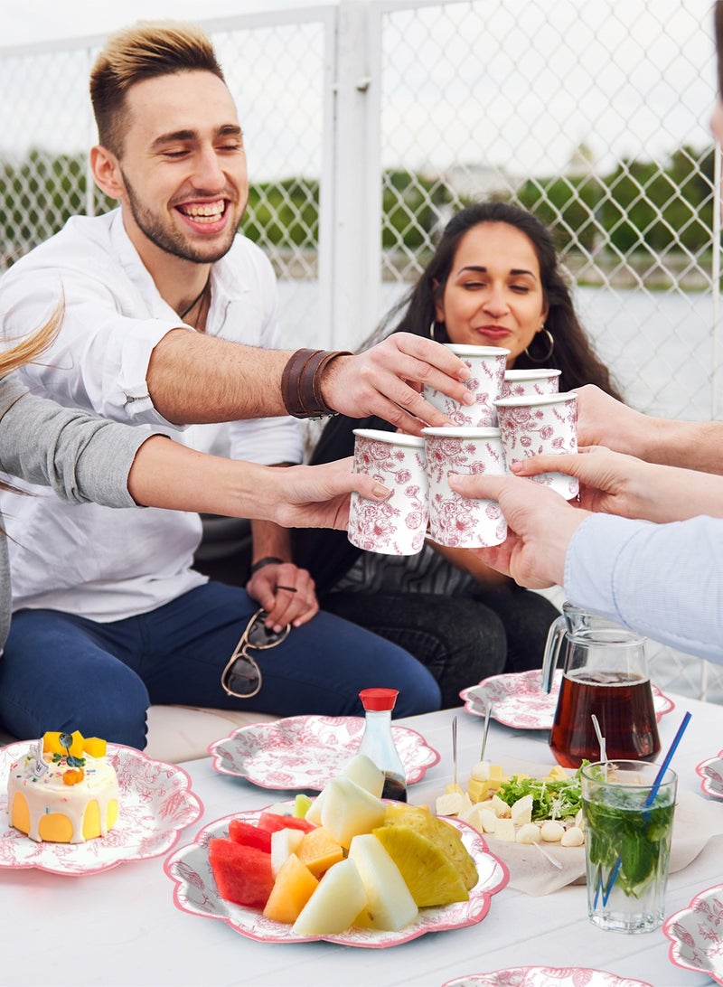 HomarKet 200PCS Disposable Dinnerware Set,25 Guest Party Supplies Dinner Set Include Paper Plates Napkin Cup Straw Plastic Spoon Fork Knive for Baby Shower,Wedding,Birthday (Flower) - Image 3