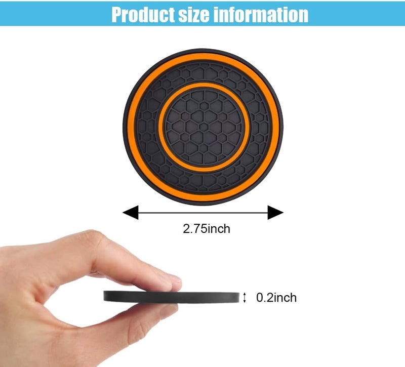 smilfuy 2PCS Car Cup Holder Coasters, 2.75 Inch Auto Non-Slip Anti Dust Cup Mats, Console Cup Holder Insert Coaster Auto Insulated Mats, Universal Interior Accessories for Most Cars (Orange) - Image 2