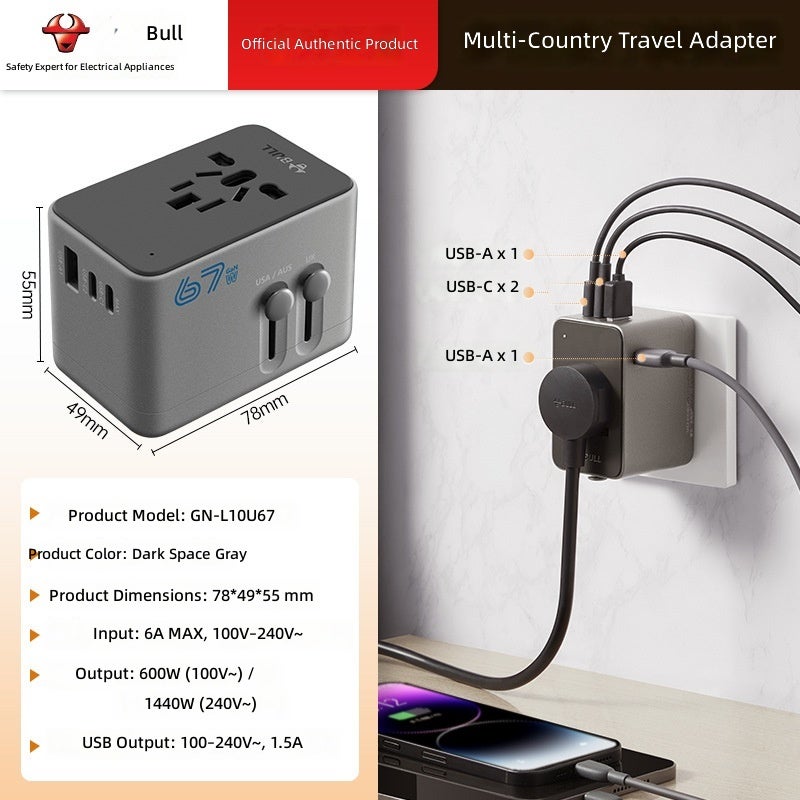 BULL L10U15 Multi-National Universal Travel Adapter with Fast Charging - Image 1