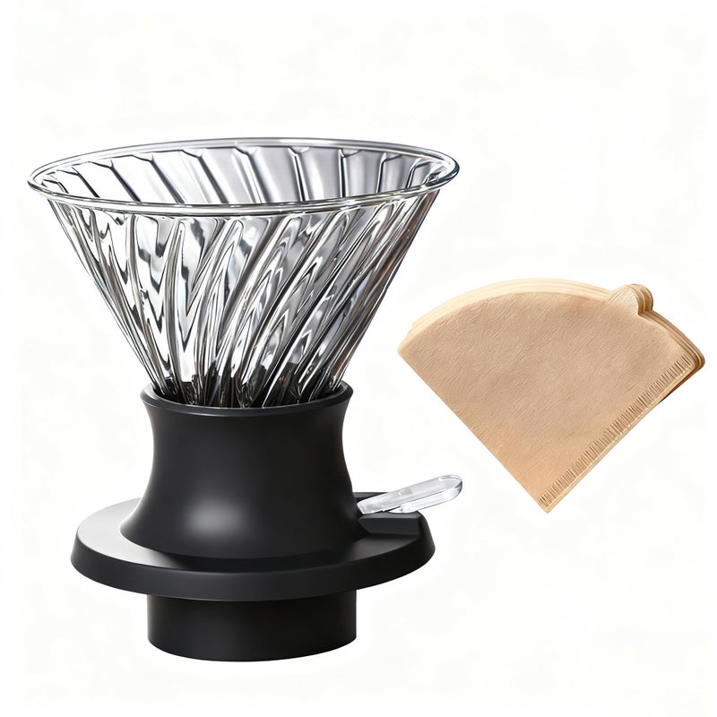 BeeCa Clever Immersion Pour Over Dripper, Glass Coffee Maker with One-Switch Control for French Press & Drip Styles, Beginner-Friendly All-in-One Brewing System, Includes Paper Filters (Size 02) - Image 1