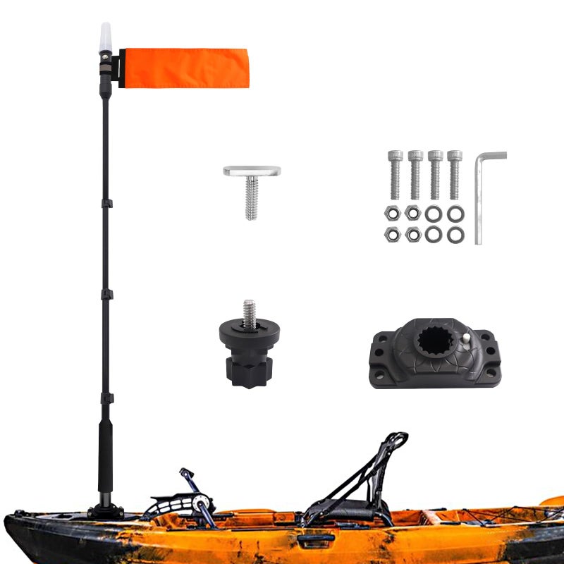 Viswiker 360 Degree Kayak LED Lights with Retractable Pole and Orange Visibility Flag, Waterproof Navigation LED Light for Night Kayaking Fishing Paddling, Kayak Accessories - Image 1