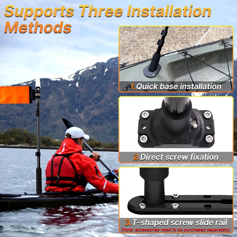 Viswiker 360 Degree Kayak LED Lights with Retractable Pole and Orange Visibility Flag, Waterproof Navigation LED Light for Night Kayaking Fishing Paddling, Kayak Accessories - Image 5