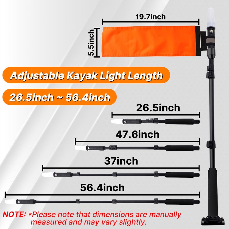 Viswiker 360 Degree Kayak LED Lights with Retractable Pole and Orange Visibility Flag, Waterproof Navigation LED Light for Night Kayaking Fishing Paddling, Kayak Accessories - Image 4