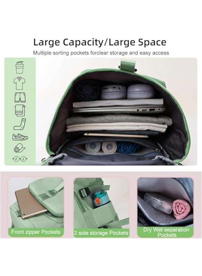 TRASSLE Large Capacity Sports Gym Bag,3-in-1 Sports Bag with Shoes Compartment & Wet Pocket, Waterproof Shoulder Weekender Bag for Women and Men Swim Sports Travel Duffel Bag (Green) - Image 4