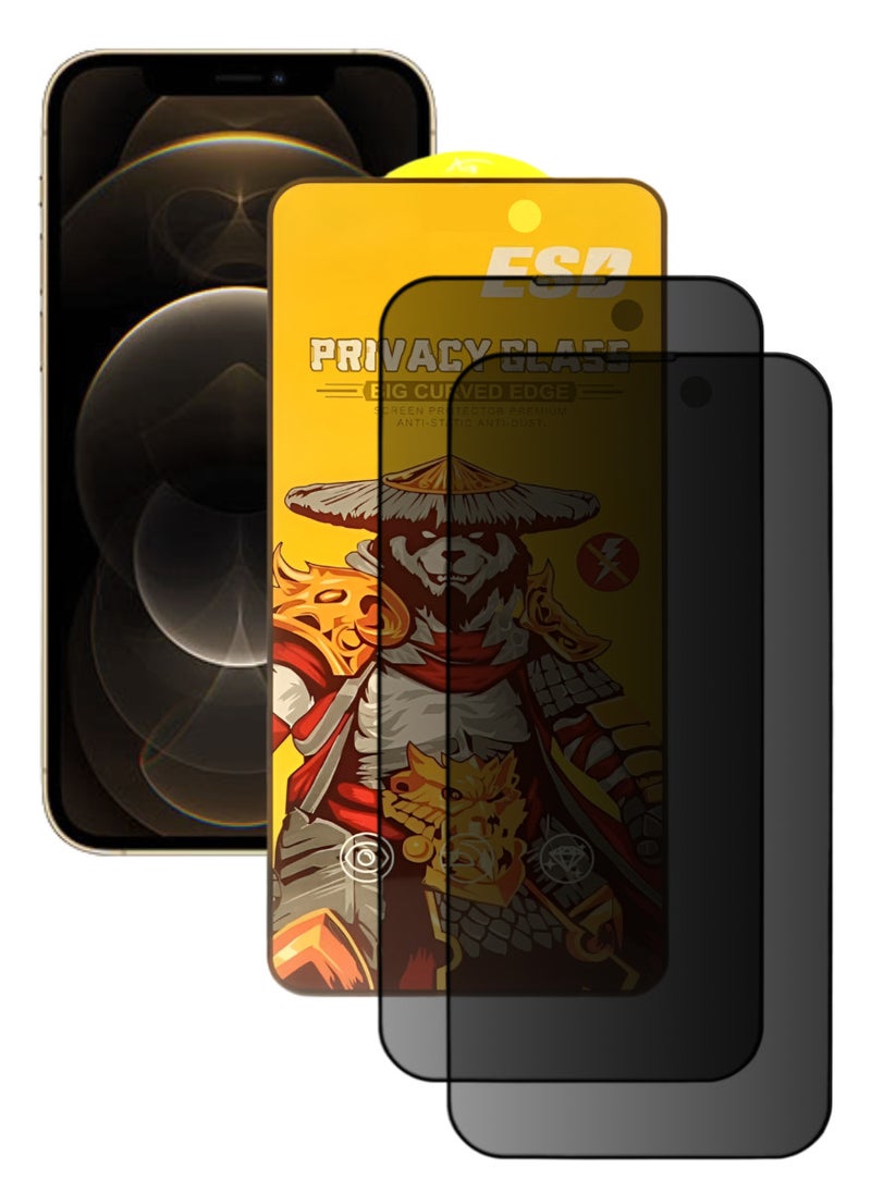 ESD 2 Pieces Tempered Dustproof Privacy Glass Screen Protector Compatible For iPhone 12 Pro - Image 1