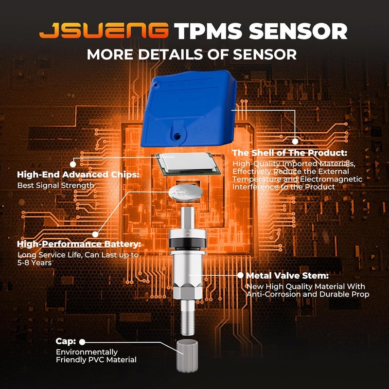 Jsueng TPMS Sensor Tire Pressure Monitoring Sensor Compatible with Nissan Maxima Murano Frontier Pathfinder Quest Rogue Versa, Infiniti Suzuki Replaces 40700-1AA0B 40700JA01B 315Mhz - Image 3