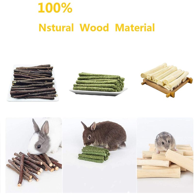 Hamster Chew Toys, Natural Wood Snack Toys-4 Pack, Apple Sticks Timothy Hay Sticks Sweet Bamboo Suitable for Chinchilla Guinea Pig Hamster Gerbil Bunny… - Image 4