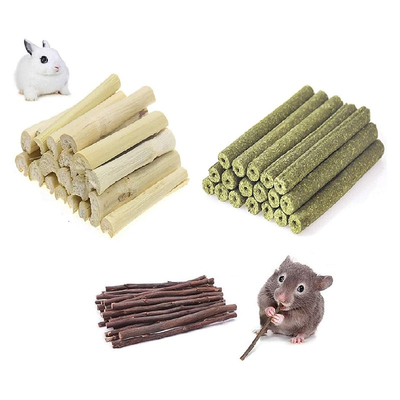 Hamster Chew Toys, Natural Wood Snack Toys-4 Pack, Apple Sticks Timothy Hay Sticks Sweet Bamboo Suitable for Chinchilla Guinea Pig Hamster Gerbil Bunny… - Image 1