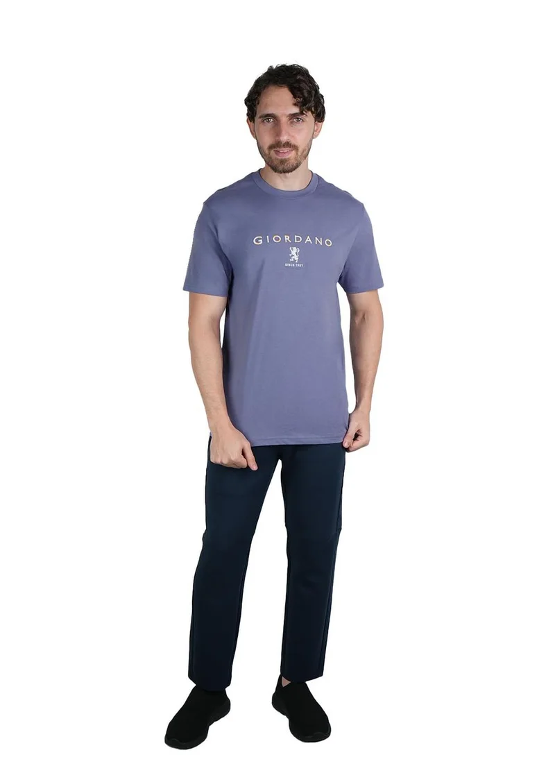 GIORDANO  Men's Cotton Signature Print Slim Fit Tee for Men | Best Price UAE