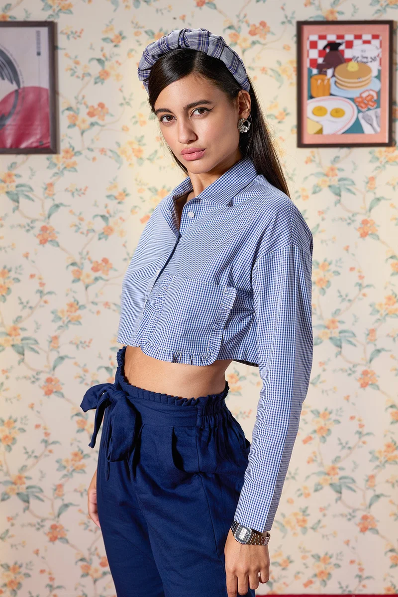 فيرجيو Cotton Cropped Workwear Checked Shirts for Women